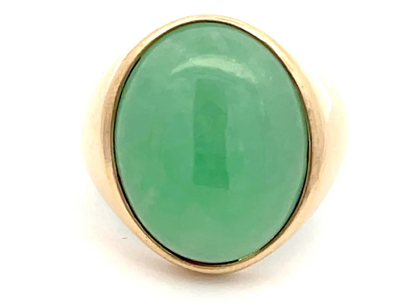 Women’s sparkling diamond rings-22 Carat Oval Cabochon Green Jade Ring in 14K Yellow Gold