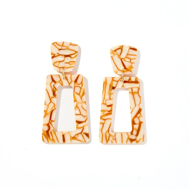 Women’s floral earrings-Linny Co | Kennedy Rectangular Drop Earrings in Desert Sand