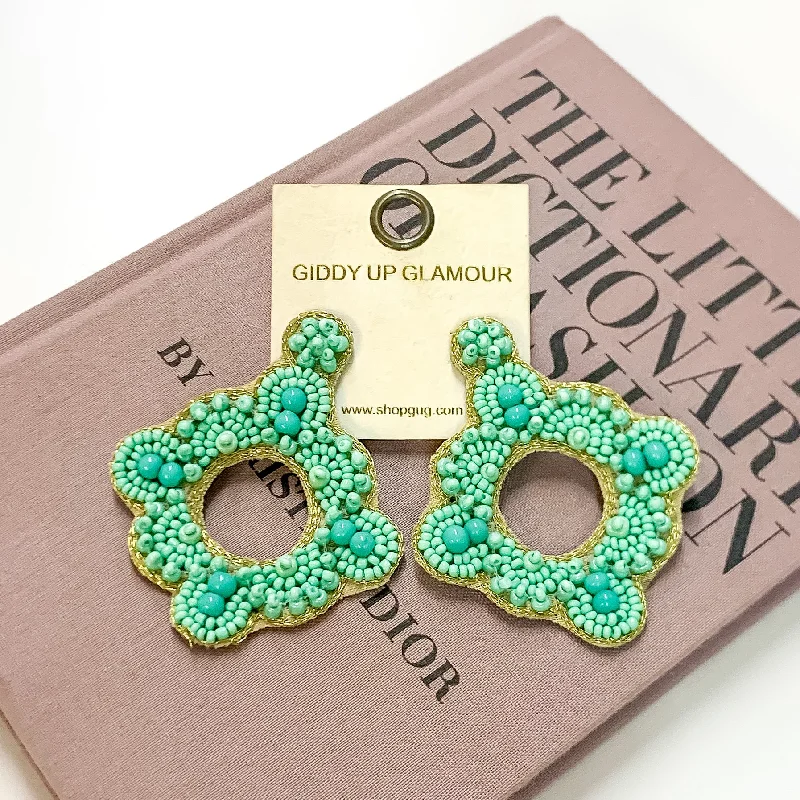 Women’s heart-shaped earrings-Turquoise Green Beaded Diamond Shaped Statement Earrings