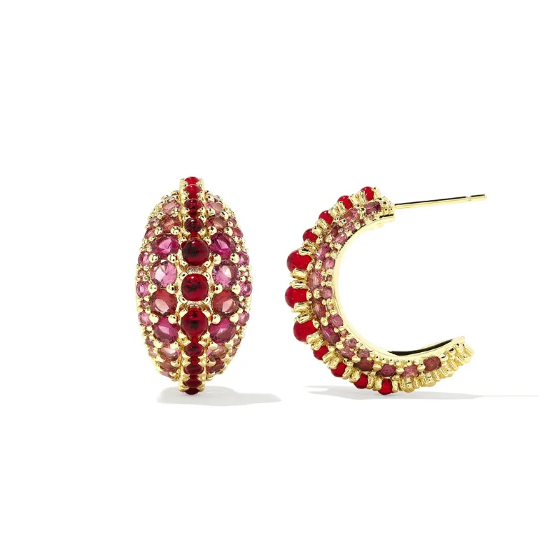 Women’s ruby earrings-Kendra Scott | Krista Gold Hoop Earrings in Red Mix