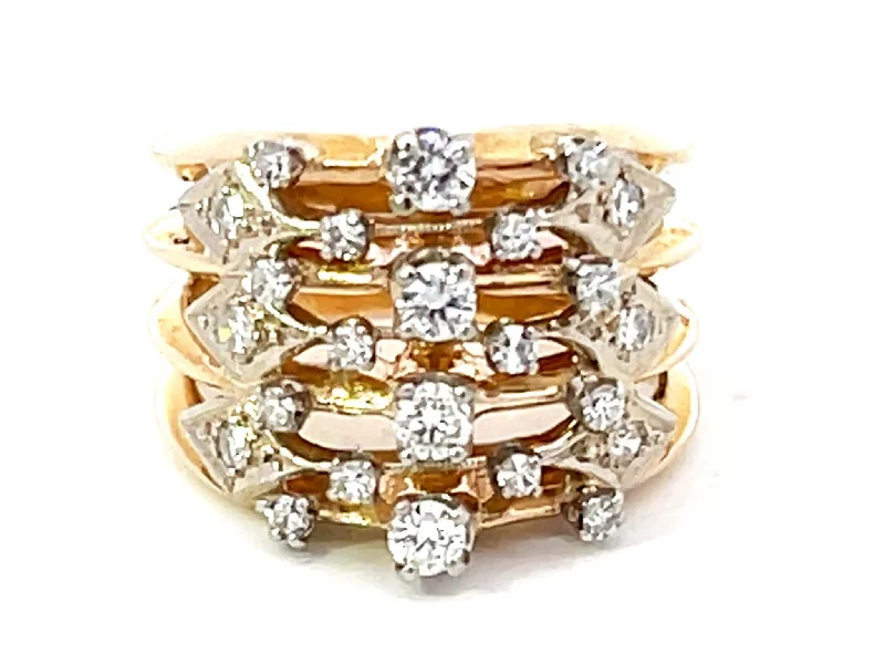 Women’s promise rings-Wide Diamond Band Cutout Design Ring in 14K Yellow Gold