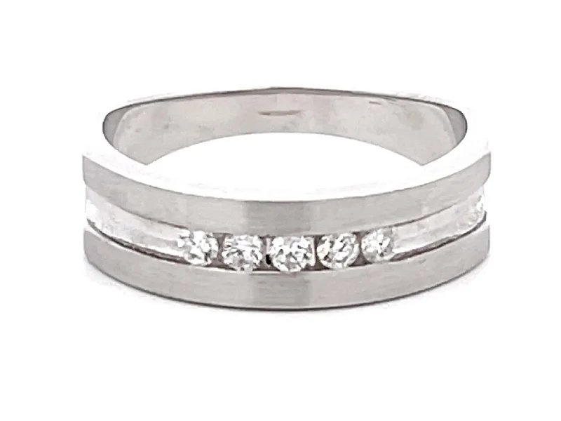 Women’s high-end rings-Mens Diamond Band Ring Matte Finish 14k White Gold