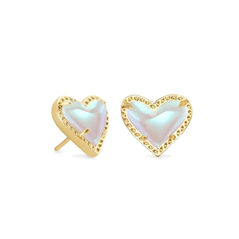 Women’s clip-on earrings-Kendra Scott | Ari Heart Gold Stud Earrings in Dichroic Glass