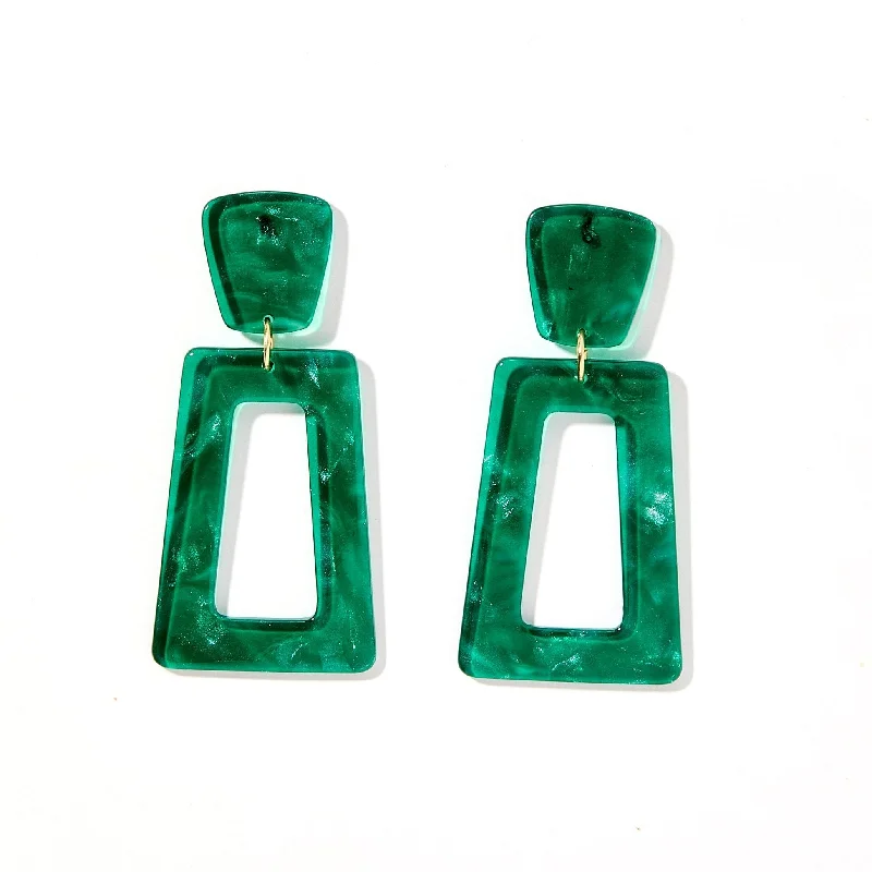 Women’s opal earrings-Linny Co | Kennedy Rectangular Drop Earrings in Forest Green