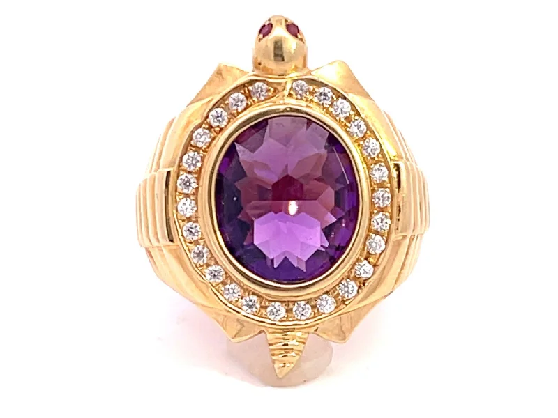 Women’s simple rings-Amethyst Turtle Rolex Ring in 18k Yellow Gold