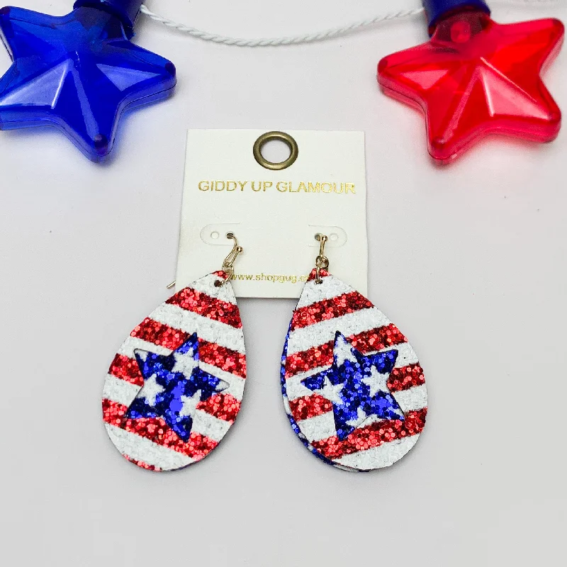 Women’s silver earrings-Star Cutout Glitter Patriotic Teardrop Earrings