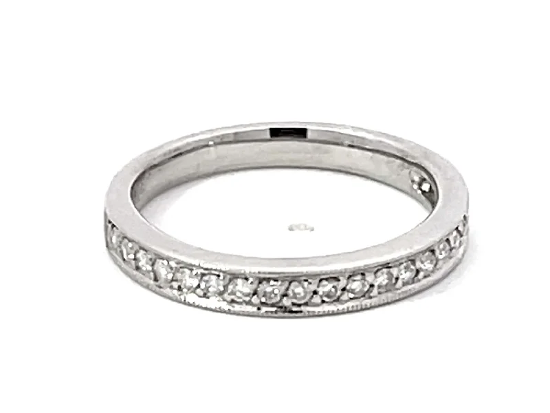 Women’s wedding band rings-Brilliant Cut Diamond Band Ring Solid 14k White Gold