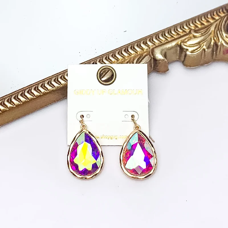 Women’s sapphire earrings-Gold Tone Large Teardrop Earrings With AB Crystals