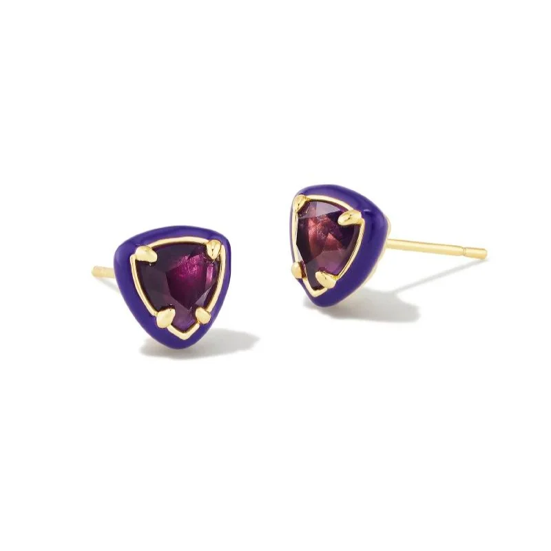 Women’s luxury gold earrings-Kendra Scott | Arden Gold Enamel Framed Stud Earrings in Amethyst Illusion