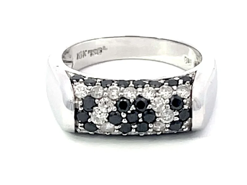 Women’s two-tone rings-Black and White Diamond Dome Ring in 18k White Gold