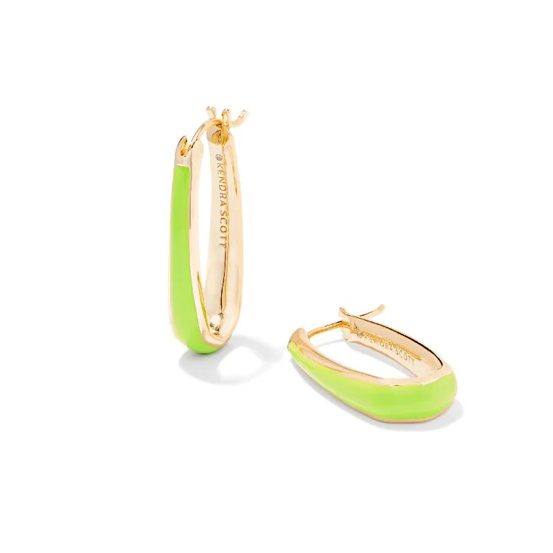 Women’s celestial earrings-Kendra Scott | Kelsey Gold Hoop Earrings in Chartreuse Enamel