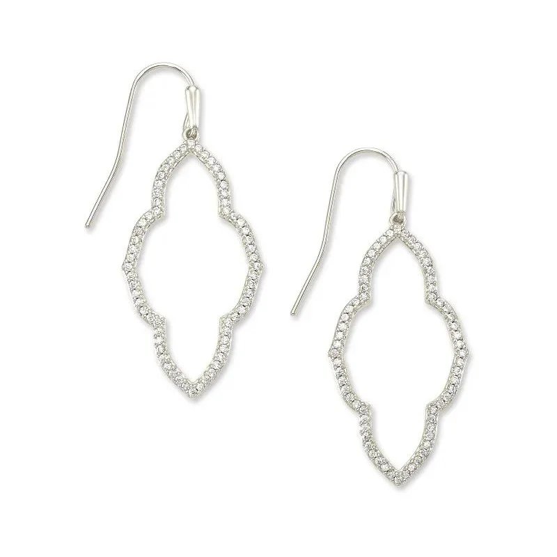 Women’s geometric drop earrings-Kendra Scott | Abbie Silver Small Open Frame Earrings in White Crystal