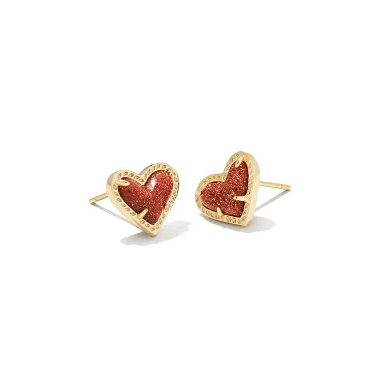 Women’s flower stud earrings-Kendra Scott | Ari Heart Gold Stud Earrings in Orange Goldstone