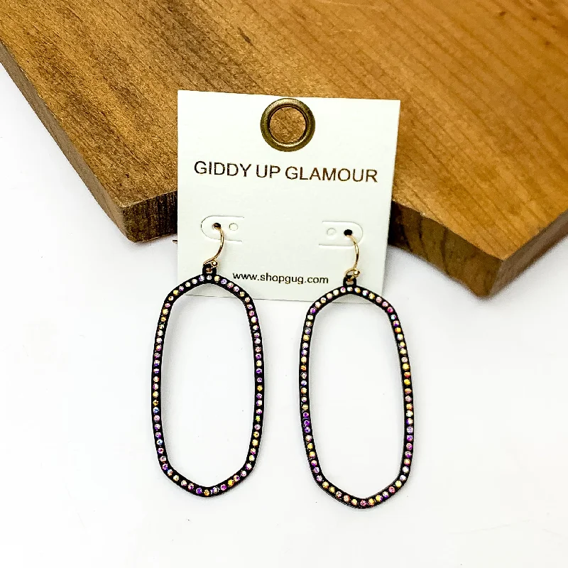 Women’s birthstone earrings-Sparkle Girl Open Oval Earrings in Black