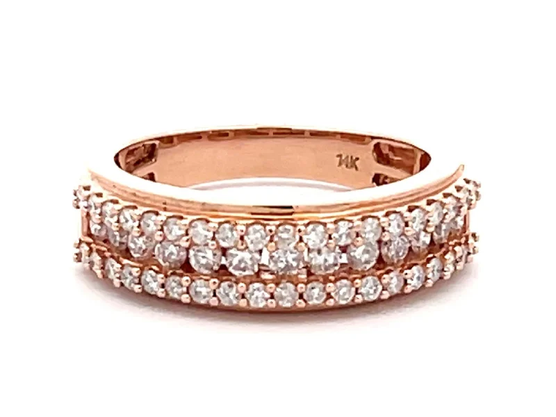 Women’s halo rings-14k Rose Gold Triple Diamond Row Band Ring