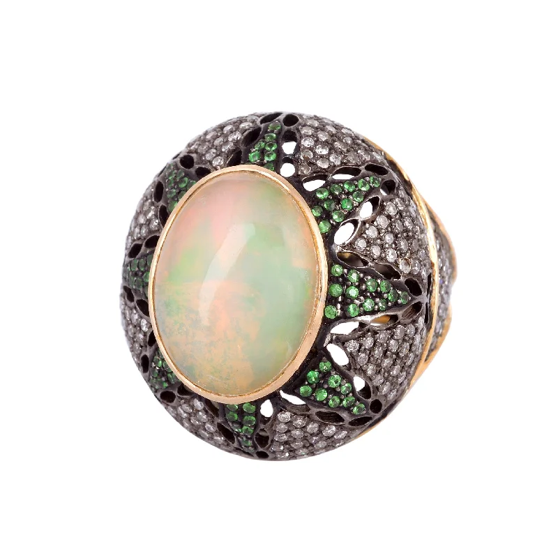 Women’s stackable rings-Opal & Emerald Dome Ring