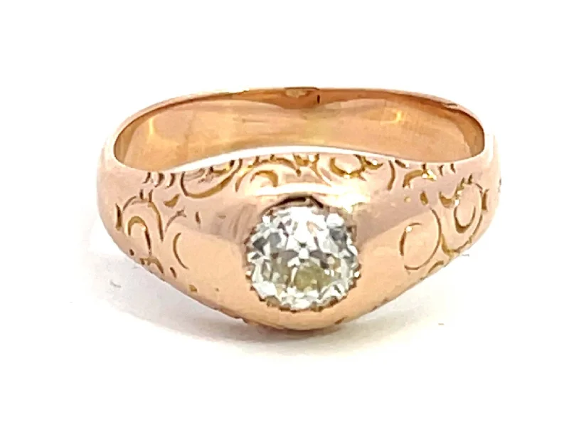 Women’s gold engagement rings-Georgian Old European Cut Diamond Gypsy Ring in 14k Pink Gold