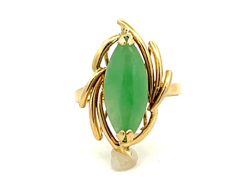 Women’s simple rings-Marquise Jade Ring 14k Yellow Gold