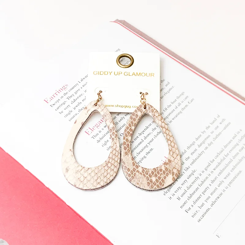 Women’s zirconia earrings-Faux Ivory Snakeskin Teardrop Earrings