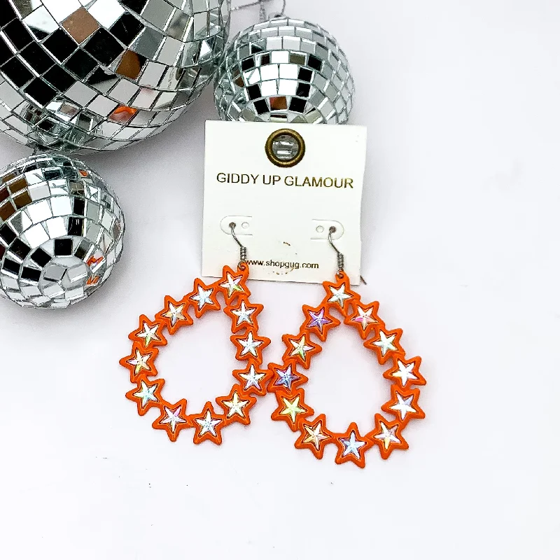 Women’s chunky earrings-Star Linked Teardrop Earrings with AB Crystals in Orange