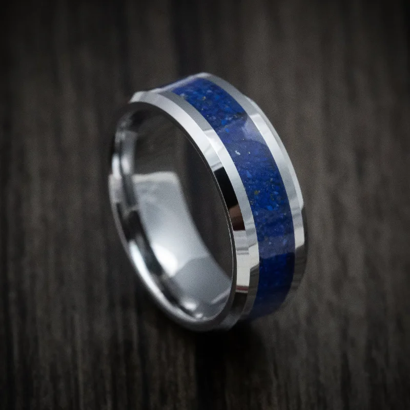 Tungsten Men's Ring with Lapis Inlay