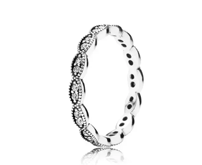 Women’s heart diamond rings-Pandora Sparkling Leaves Stackable Ring