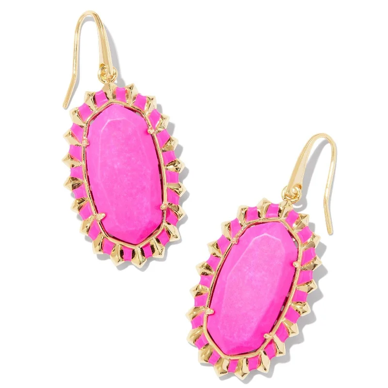 Women’s gold hoop earrings-Kendra Scott | Dani Gold Color Burst Frame Drop Earrings in Neon Pink Magnesite