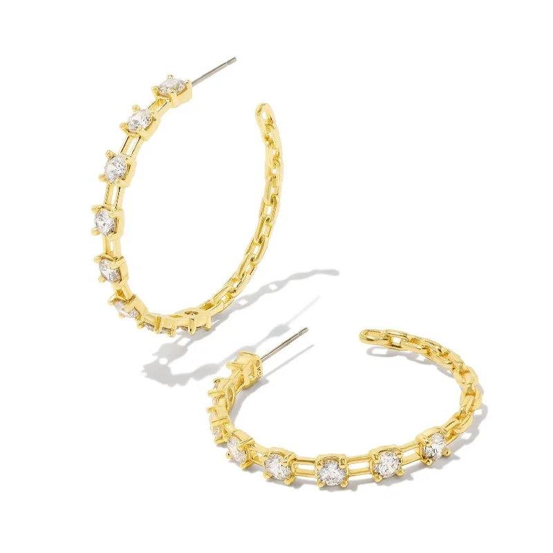 Women’s butterfly earrings-Kendra Scott | Lexi Gold Hoop Earrings in White Crystal