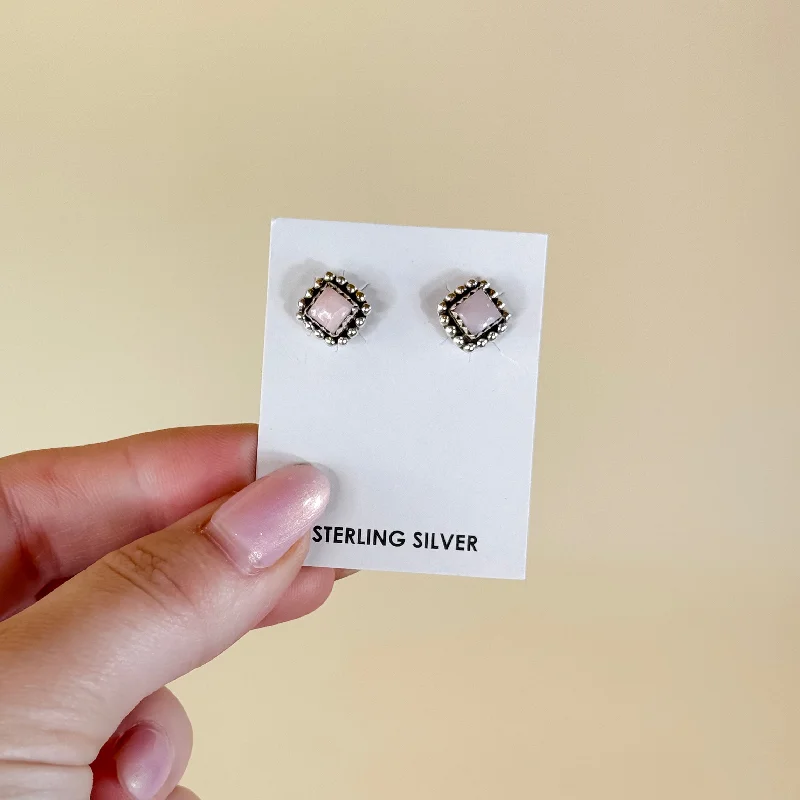 Women’s chic earrings-Hada Collection | Handmade Sterling Silver Square Pink Opal Stud Earrings