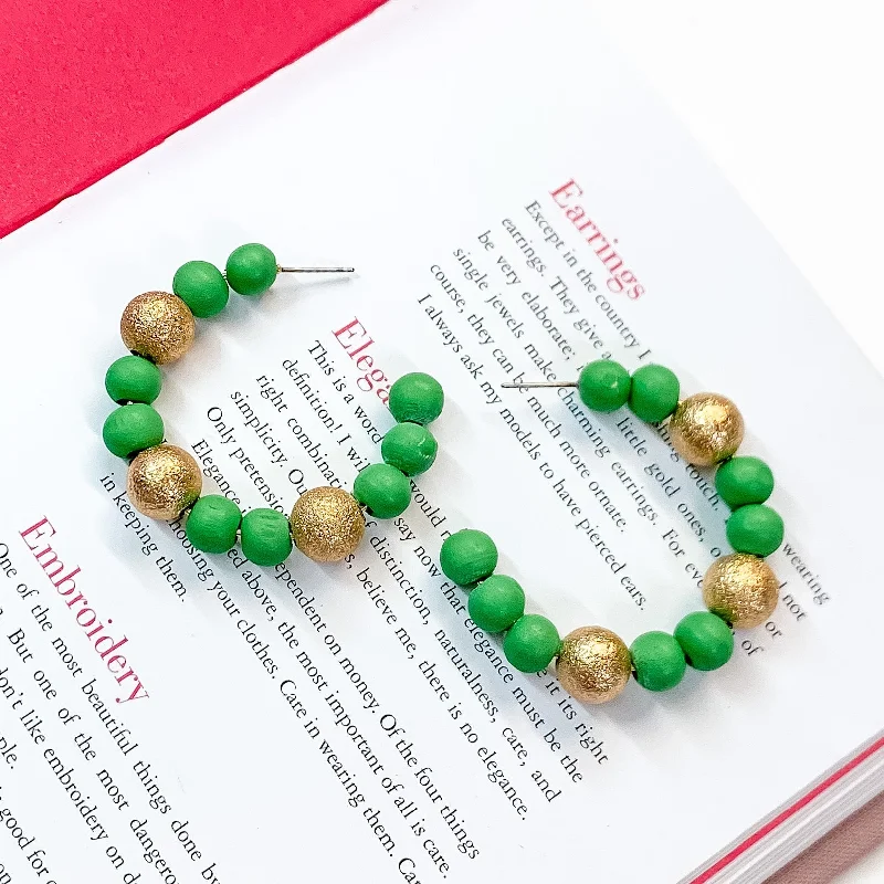 Women’s sapphire earrings-Making Joy Beaded Hoop Earrings with Gold Tone Spacers in Green