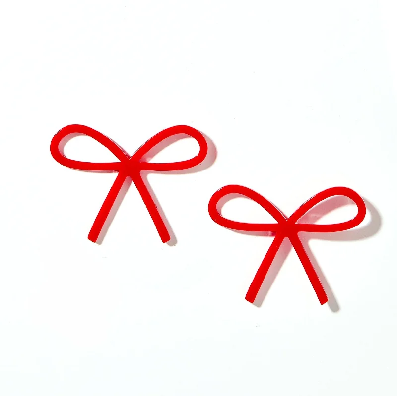 Women’s heart-shaped earrings-Linny Co | Lola Bow Earrings in True Red