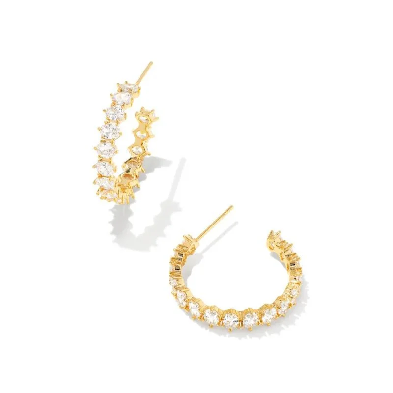 Women’s infinity earrings-Kendra Scott | Cailin Gold Crystal Hoop Earrings in White Crystal