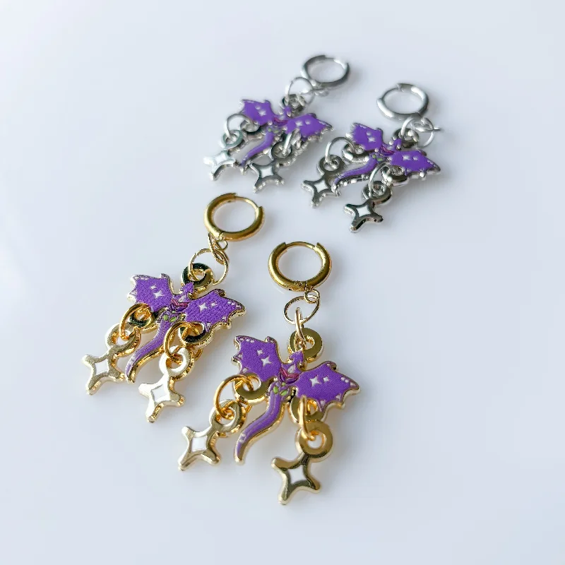 Women’s small earrings-DISCOUNTED - PURPLE LILAC LAVENDER DRAGON METAL EARRINGS