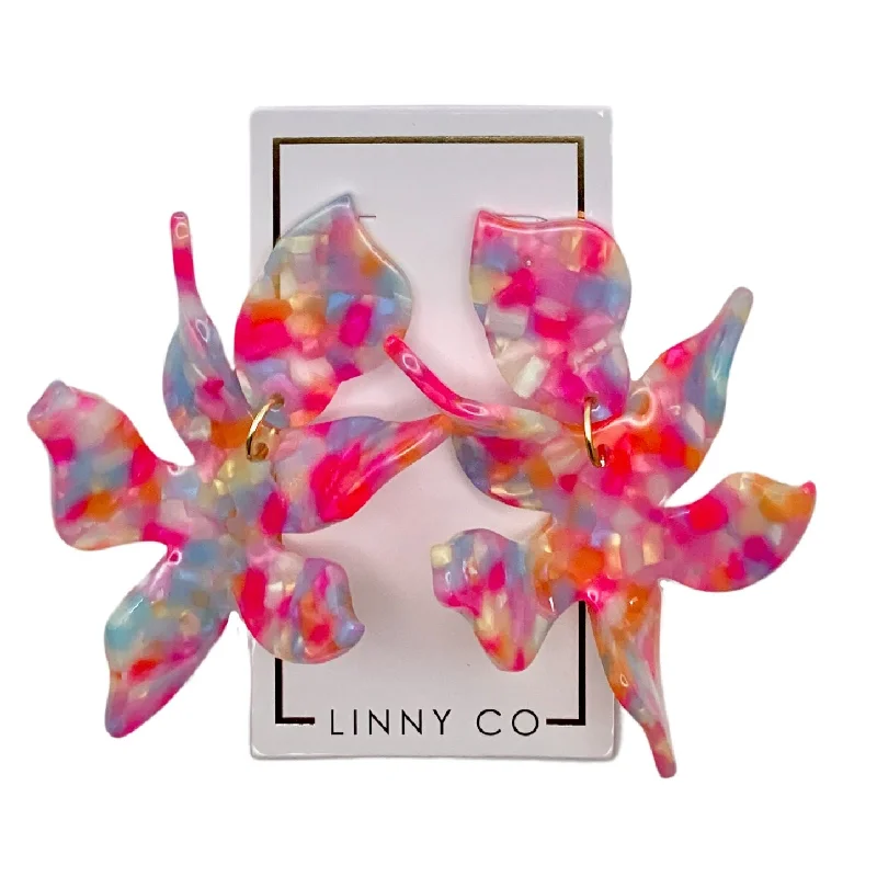 Women’s geometric drop earrings-Linny Co | Flora Drop Earrings in Pink Sprinkles