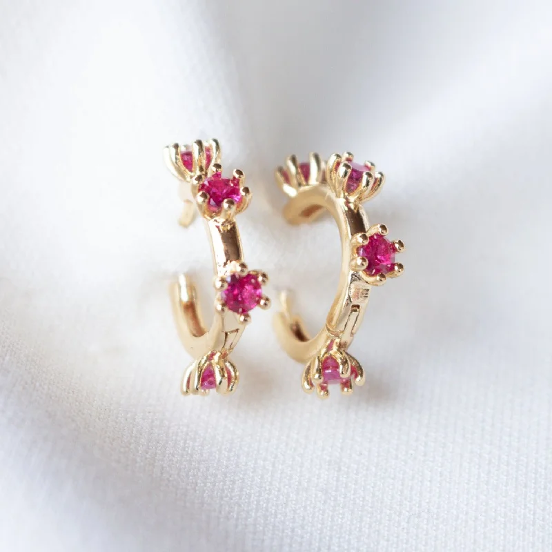 Women’s geometric drop earrings-Kinsey Designs | Mae Gold Tone Huggie Hoop Earrings with Fuchsia Pink CZ Crystal Accents