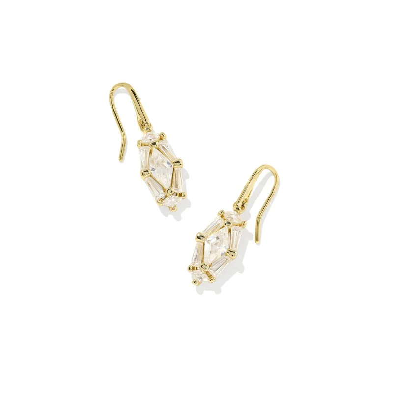 Women’s zodiac earrings-Kendra Scott | Lindy Rae Lee Gold Drop Earrings in White Crystal