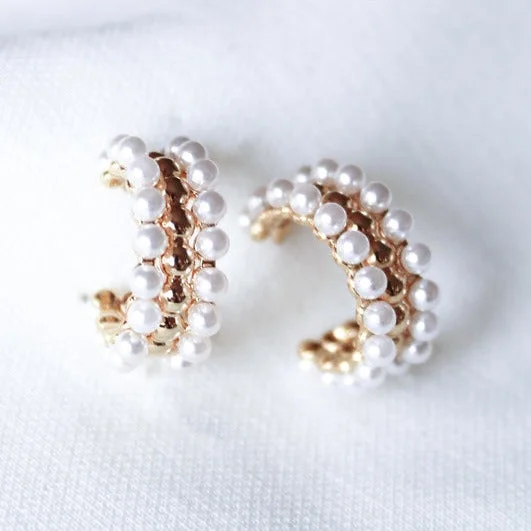 Women’s dangly earrings-Kinsey Designs | Elsie Studded Gold Tone and Pearl Hoop Earrings