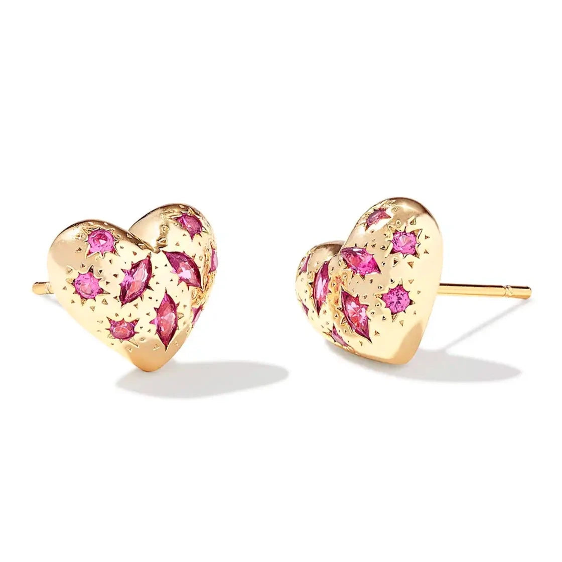 Women’s heart-shaped earrings-Kendra Scott | Holland Gold Heart Stud Earrings in Prink Crystal