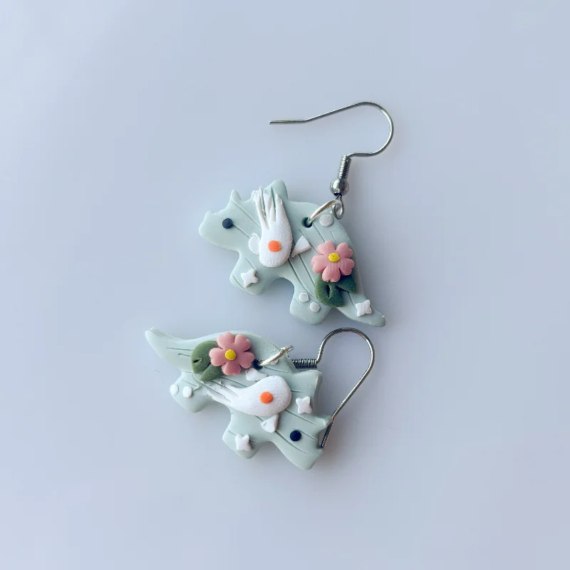 Women’s stud pearl earrings-KOI DINO EARRINGS (TRICERATOPS)