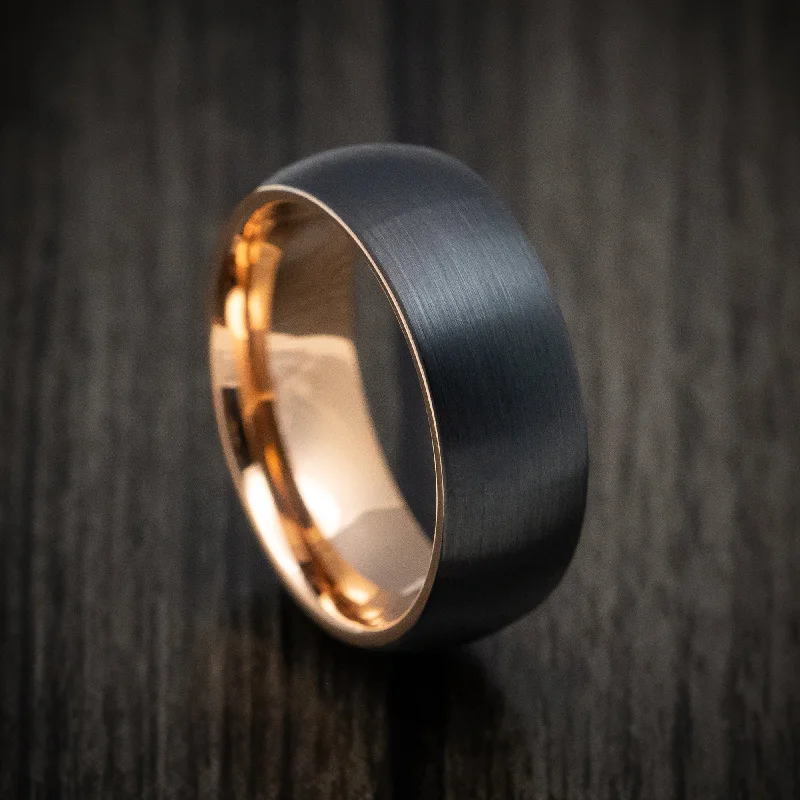 Black Tungsten Men's Ring with Rose Gold Tungsten Sleeve Custom Made Band