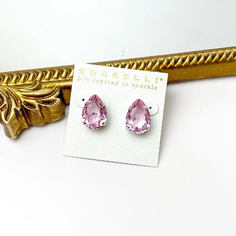 Women’s textured earrings-Sorrelli | Eileen Stud Earrings in Palladium Silver Tone and Pink Pineapple Crystals