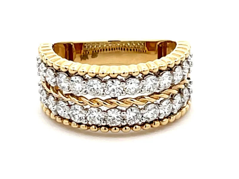 Women’s square rings-Double Diamond Row Band Ring in 14k Yellow Gold