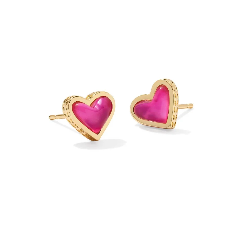 Women’s vintage-inspired earrings-Kendra Scott | Framed Ari Heart Gold Stud Earrings in Azalea Illusion