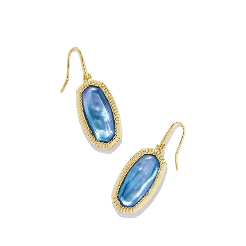 Women’s long earrings-Kendra Scott | Dani Gold Ridge Frame Drop Earrings in Indigo Watercolor Illusion