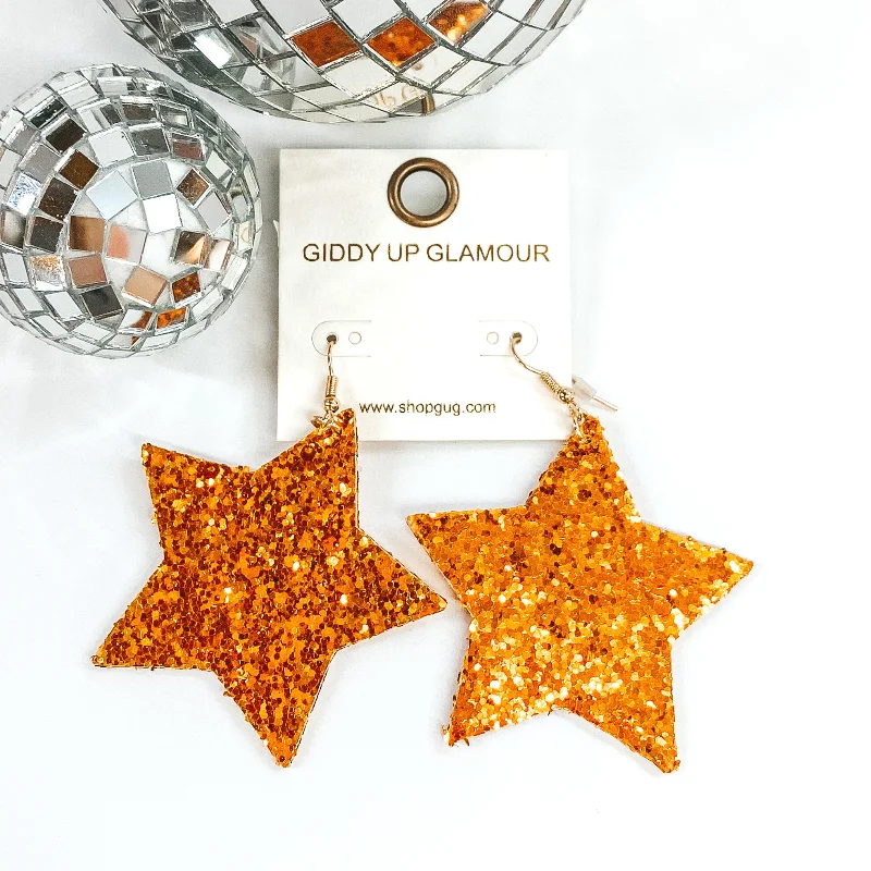 Women’s small earrings-Glitter Star Earrings in Orange