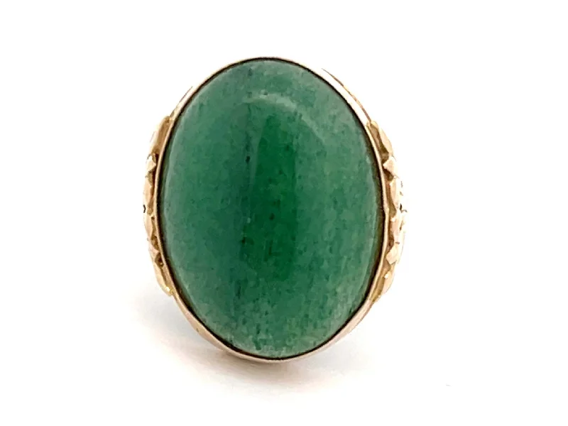 Women’s oval rings-Mings Green Jade Ring in 14k Yellow Gold