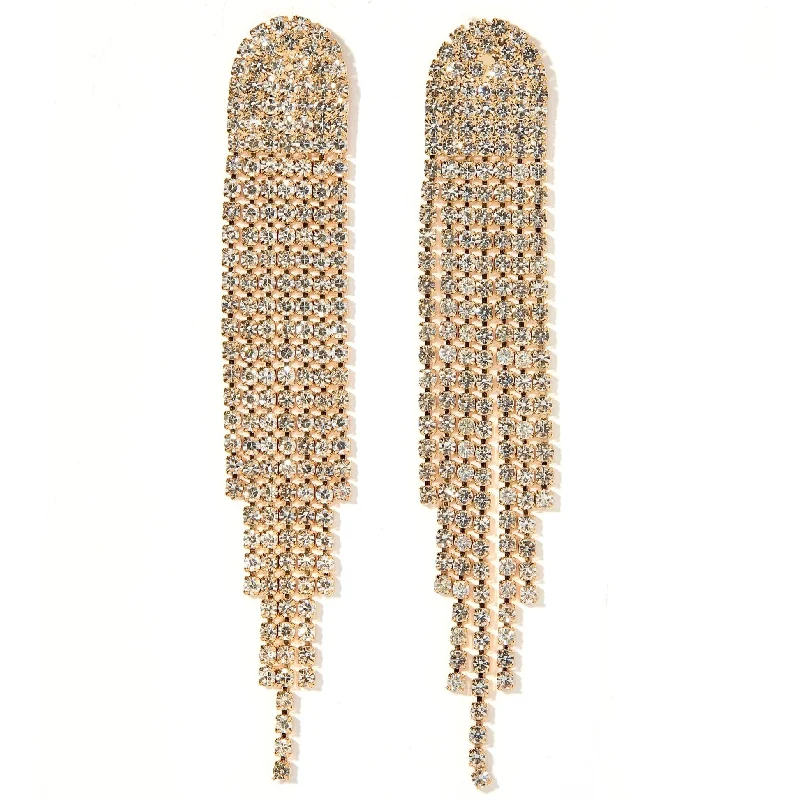 Women’s chunky earrings-Linny Co | Carrie Gold Tone Crystal Fringe Earrings