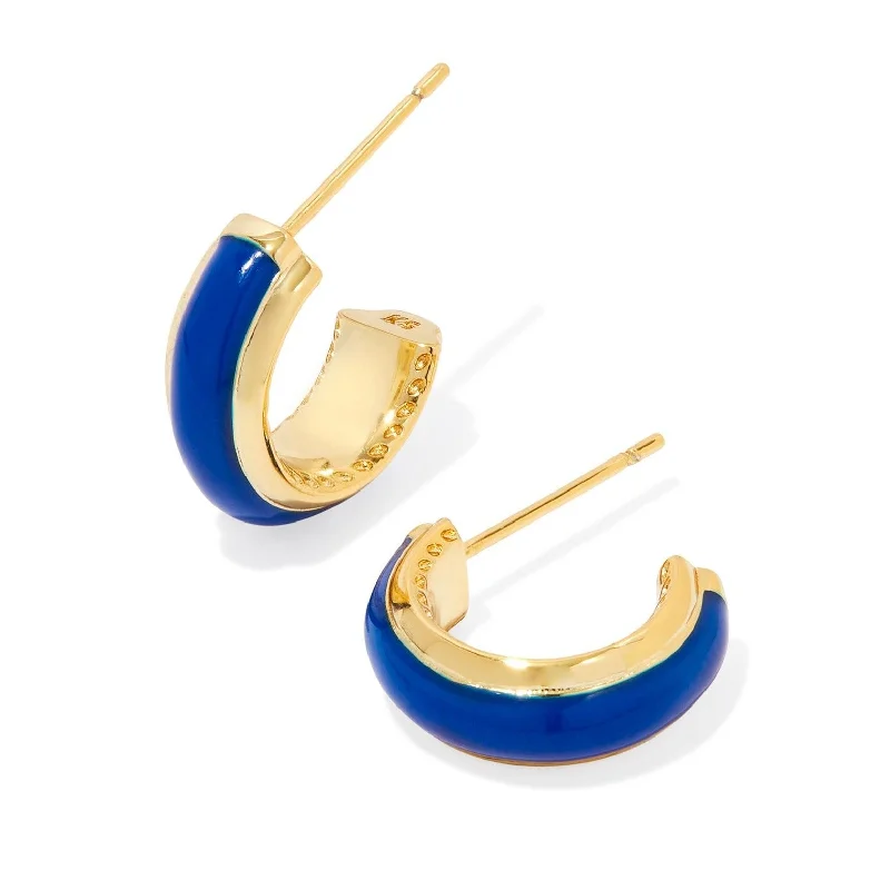 Women’s large earrings-Kendra Scott | Ainsley Gold Huggie Earrings in Blue Enamel