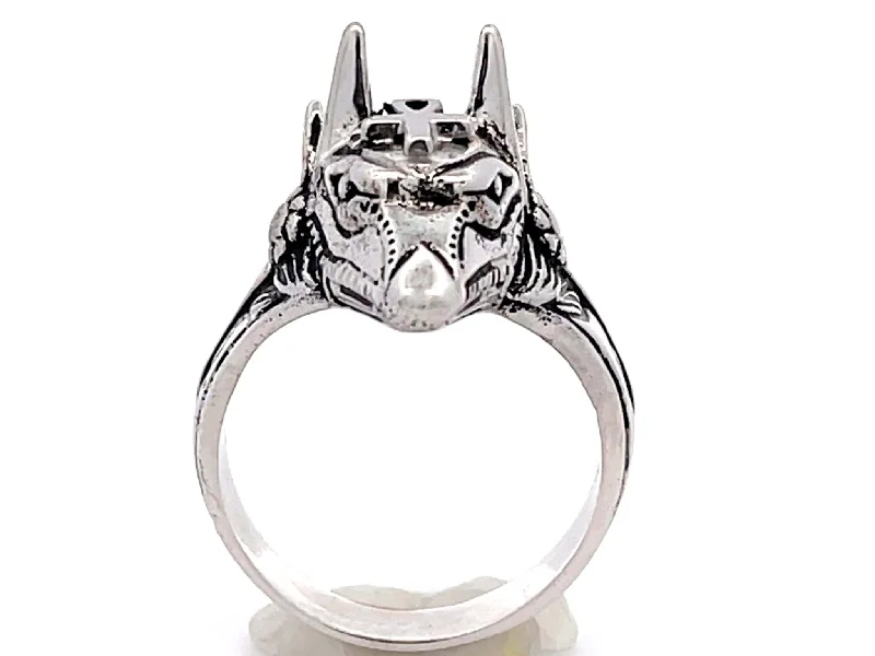 Women’s statement gemstone rings-Egyptian God Anubis Ankh Cross Ring in 18k White Gold