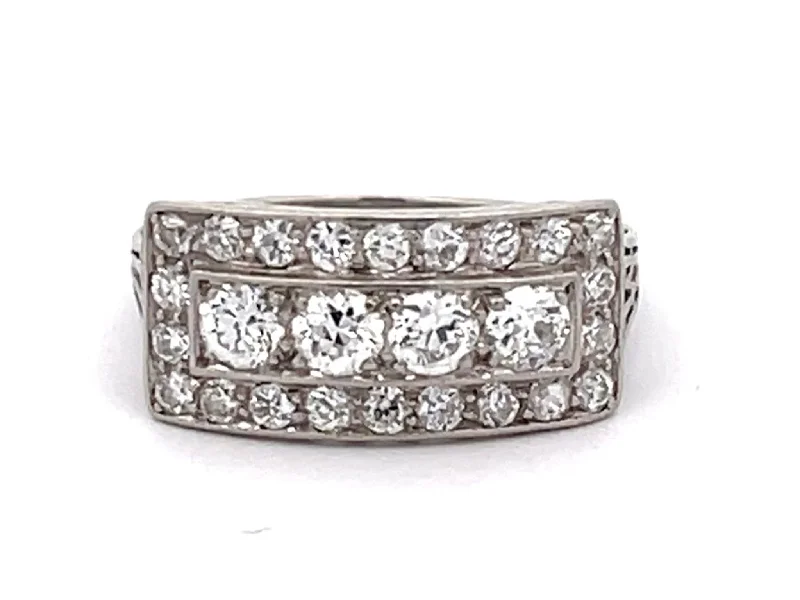 Women’s textured rings-Vintage Diamond Wide Band Ring in Platinum